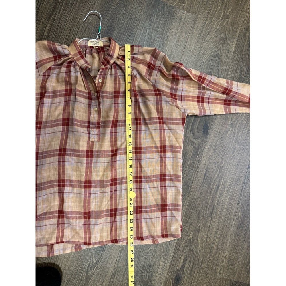 Vintage Stuart Lang Women Plaid Popover Top 12 Long Sleeve Cottagecore Prairie - Picture 7 of 9